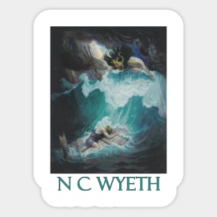 Neptune Battles with Odysseus by N C Wyeth Sticker